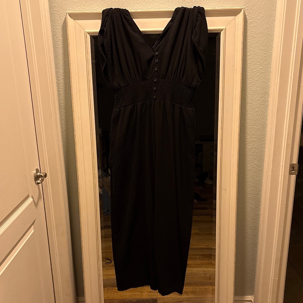 Calvin Klein Black Sleeveless V-Neck Button Front Jumpsuit